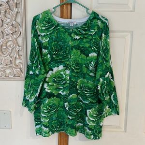 ISAACMIZRAHI LIVE! Women’s Green/White Flower Top/Cardigan. Size 1X